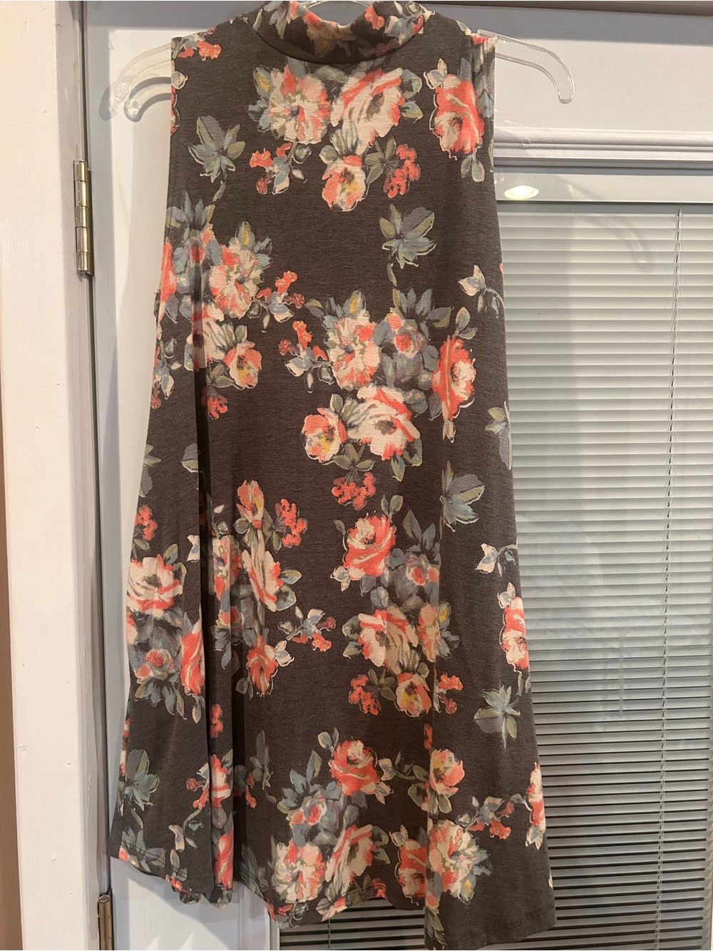 Floral A-Line Women's Dress - Gray with Coral & Cream Flowers